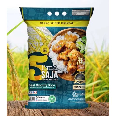 Beras merk 5 saja kemasan 1kg toko krembung sejahtera