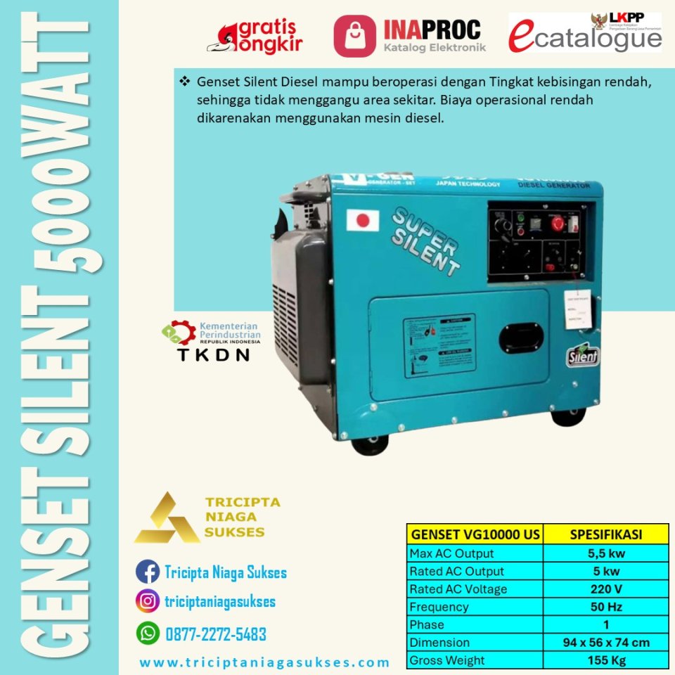 Generator Set (Genset) Diesel Silent 5000 watt